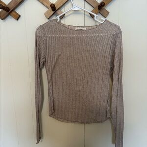 Natural Life Ribbed Knit Top in Light Brown